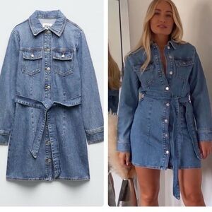 Zara Denim Belted Shirt Dress